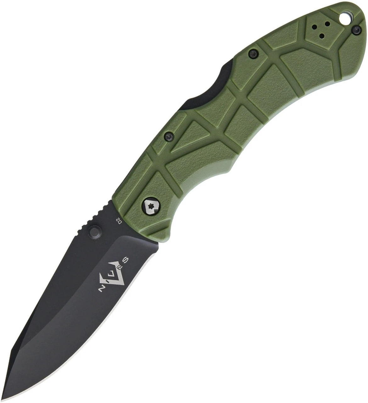 V Nives 30312 Rocky 2, 3.25" Black D2 Plain Blade, Green FRN Handle 1 V Nives 30312 Rocky 2, 3.25" Black D2 Plain Blade, Green FRN Handle