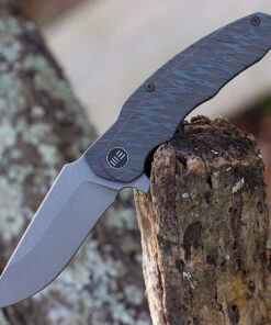 WE Knife Co. Skreech, 2014C, 3.3" Stonewash Drop Point Blade, Flamed Tiger Stripe Ti Handle