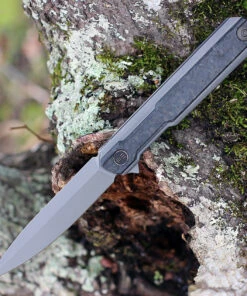 WE Knife Co. Peer, 2015C, 3.5" CPM 20CV Gray Stonewashed Blade, Titanium Handle with Shredded Carbon Fiber Overlay
