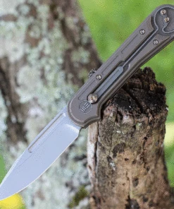 We Knife Co. We Knife Double Helix Folder 815B, 3.3" CPM S35VN Stonewash Drop Point Plain Blade, Bronze Titanium Handle