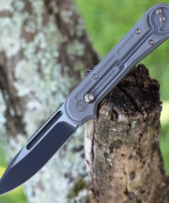 We Knife Co. We Knife Double Helix Folder 815E, 3.3" CPM S35VN Black Drop Point Plain Blade, Gray Titanium Handle