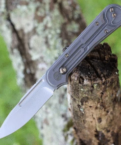 We Knife Co. We Knife Double Helix Folder 815F, 3.3" CPM S35VN Stonewash Drop Point Plain Blade, Gray Titanium Handle