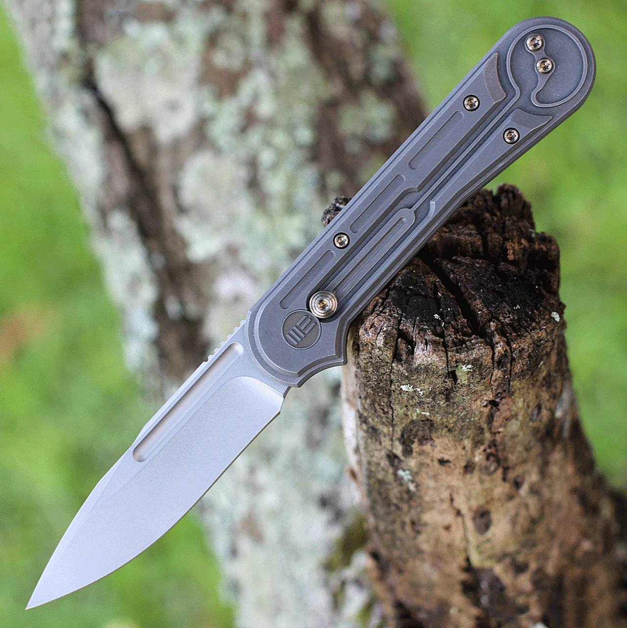 We Knife Co. We Knife Double Helix Folder 815F, 3.3" CPM S35VN Stonewash Drop Point Plain Blade, Gray Titanium Handle 1 We Knife Co. We Knife Double Helix Folder 815F, 3.3" CPM S35VN Stonewash Drop Point Plain Blade, Gray Titanium Handle