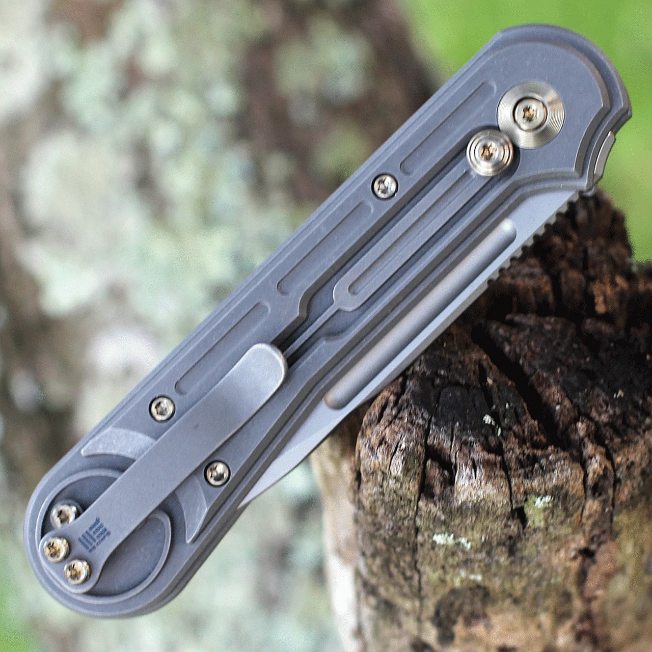 We Knife Co. We Knife Double Helix Folder 815F, 3.3" CPM S35VN Stonewash Drop Point Plain Blade, Gray Titanium Handle 3 We Knife Co. We Knife Double Helix Folder 815F, 3.3" CPM S35VN Stonewash Drop Point Plain Blade, Gray Titanium Handle - Image 3